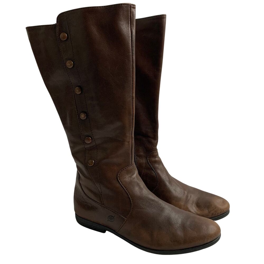 Born Sage Womens 9 Knee High Boots Brown Leather Zip Up Riding Boho Western Prep